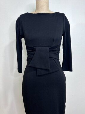 Mary Crafts Black Boatneck Front Tie Sheath Dress Size 2 Fitted Bodycon
